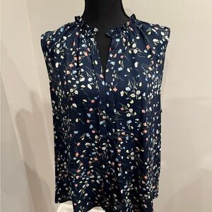Navy Floral Sleeveless Blouse